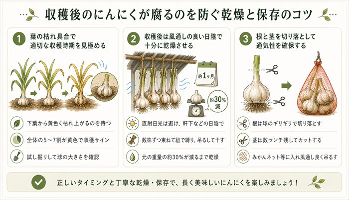 収穫後のにんにくが腐るのを防ぐ乾燥と保存のコツ