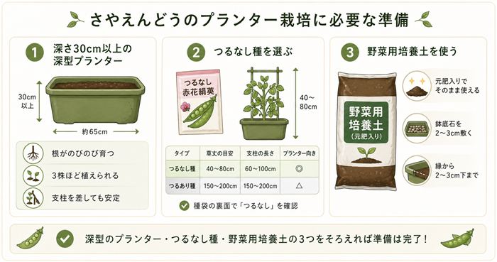 さやえんどうのプランター栽培に必要な準備と道具