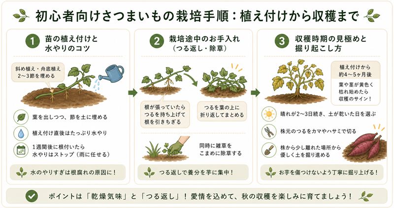 初心者向けさつまいもの栽培手順：植え付けから収穫まで