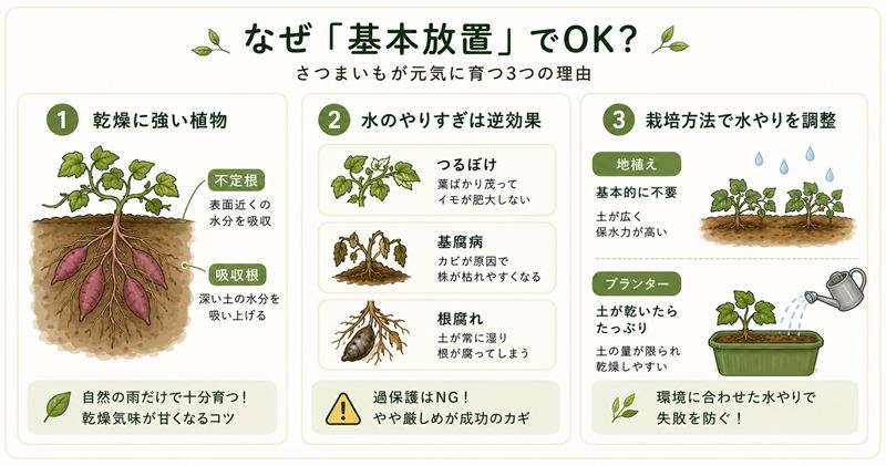 さつまいも栽培の水やりは「基本放置」が正解な理由