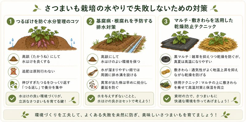 さつまいも栽培の水やりで失敗しないための対策