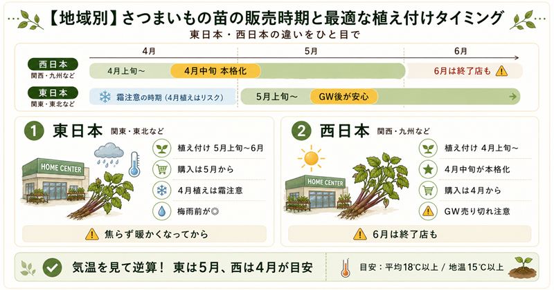 【地域別】さつまいもの苗の販売時期と最適な植え付けタイミング
