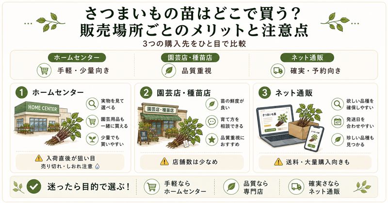 さつまいもの苗はどこで買う？販売場所ごとのメリットと注意点