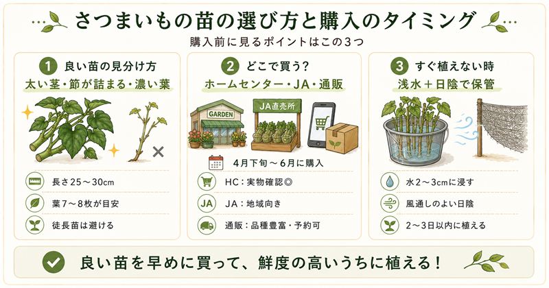 さつまいもの苗の選び方と購入のタイミング