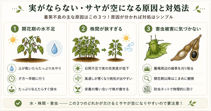 実がならない・サヤが空になる原因と対処法